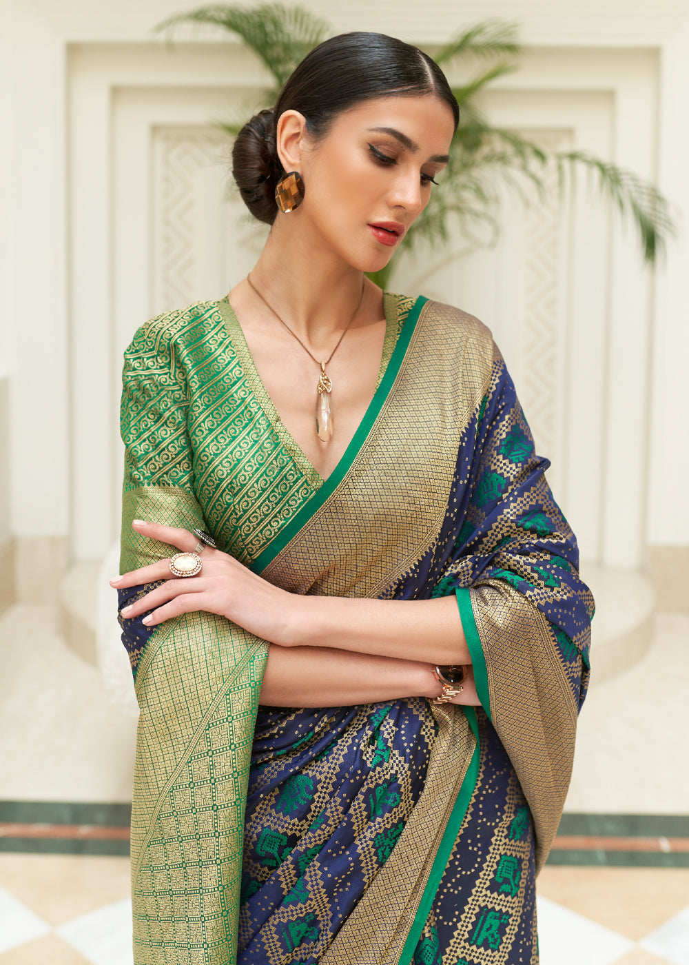 MySilkLove Bluewood and Green Woven Patola Saree