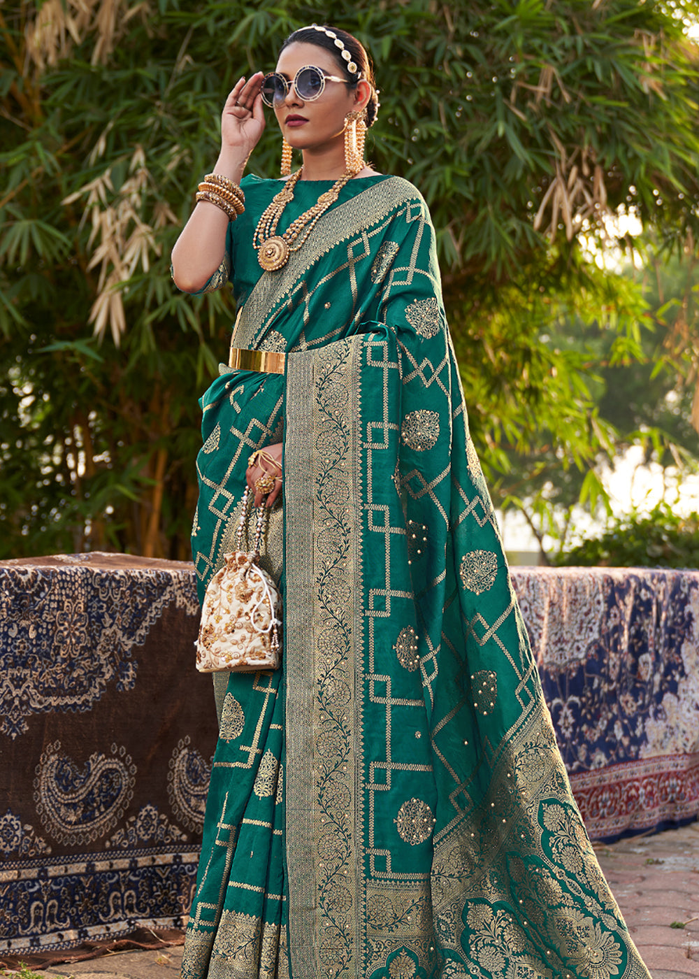 Buy MySilkLove Mineral Green Woven Banarasi Silk Saree Online