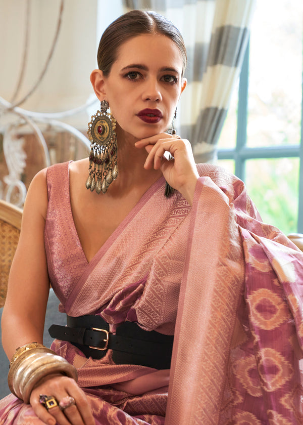 Pink Sherbert Woven Banarasi Tissue Silk Saree