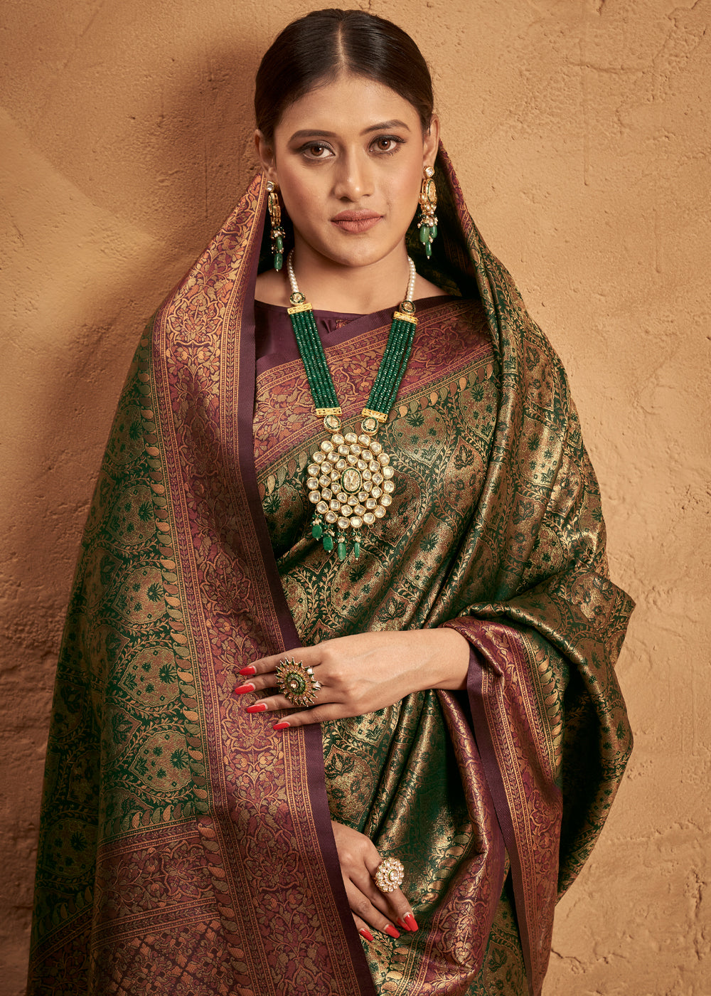 Buy MySilkLove Dingley Green Woven Banarasi Tanchoi Silk Saree Online