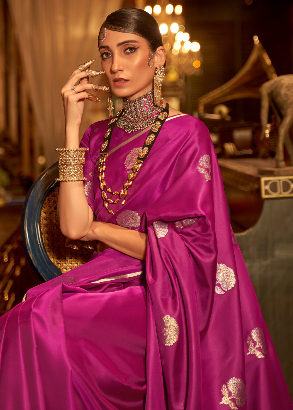 Buy MySilkLove Jazzberry Jam Purple Woven Banarasi Satin Silk Saree Online