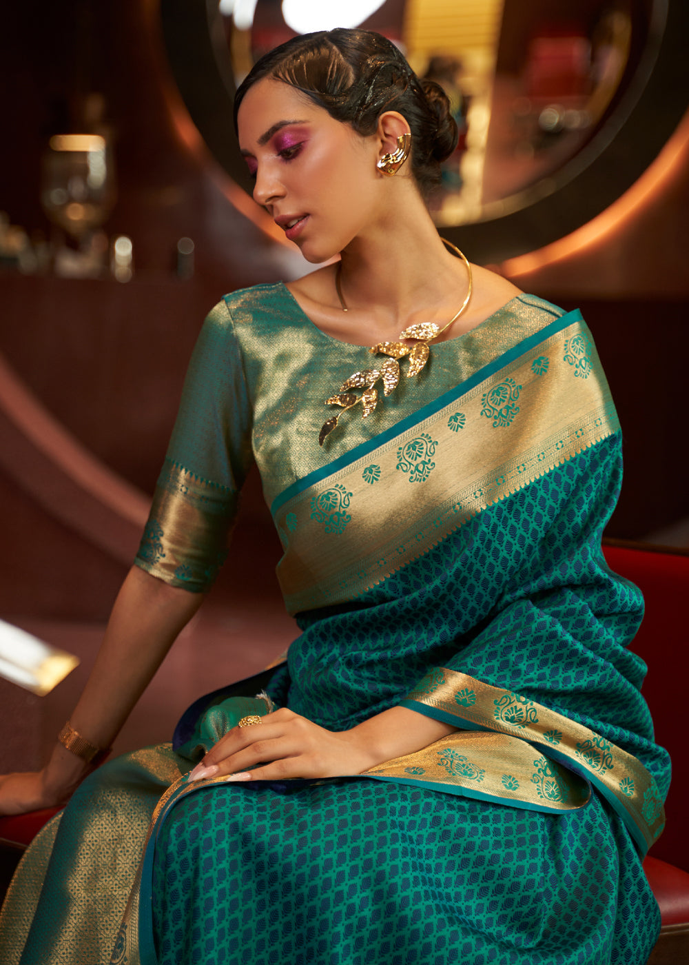 Buy MySilkLove Watercourse Green Woven Banarasi Silk Saree Online