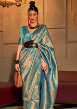 Smalt Blue Kanjivaram Woven Silk Saree