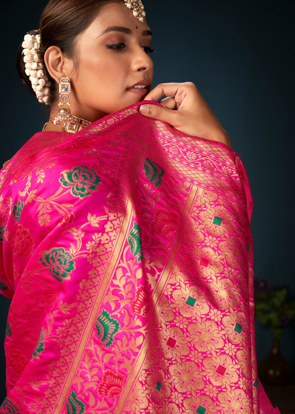 Buy MySilkLove Wild Strawberry Pink Woven Banarasi Silk Saree Online