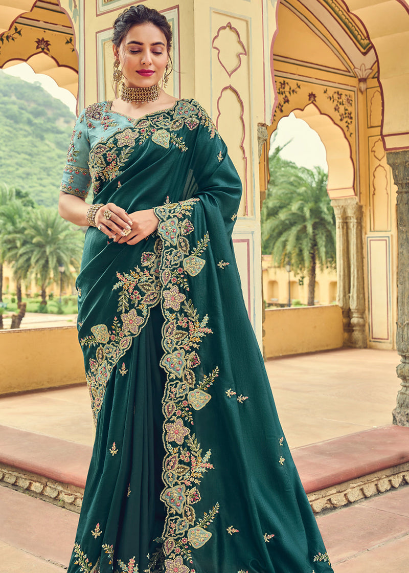 Subtle Embroidered Green Designer Saree