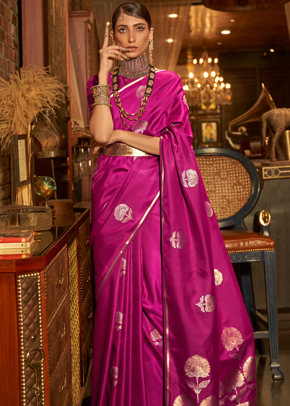 Buy MySilkLove Jazzberry Jam Purple Woven Banarasi Satin Silk Saree Online