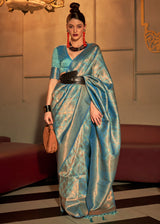Smalt Blue Kanjivaram Woven Silk Saree