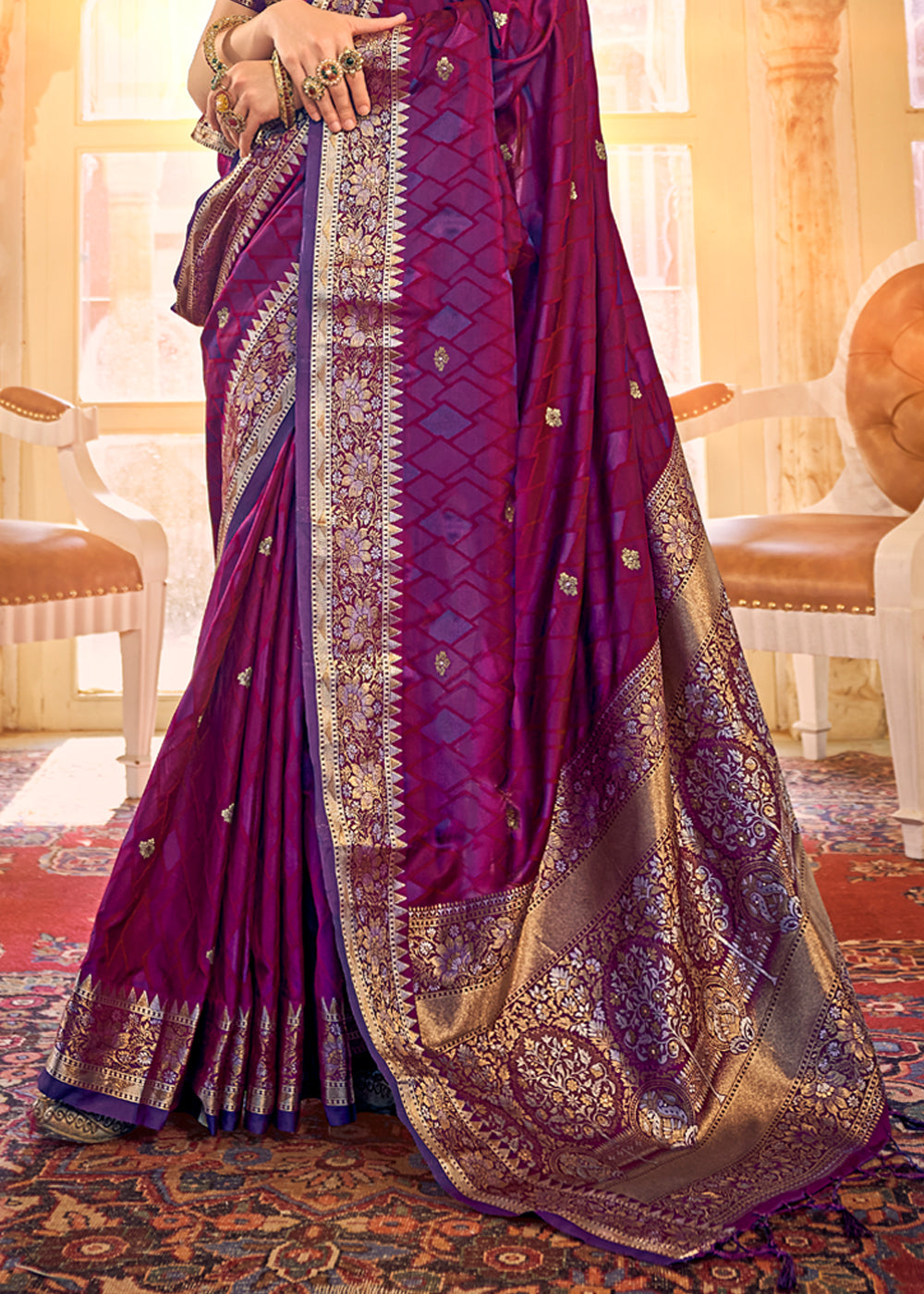 Buy MySilkLove Mulberry Wood Purple Woven Banarasi Satin Silk Saree Online