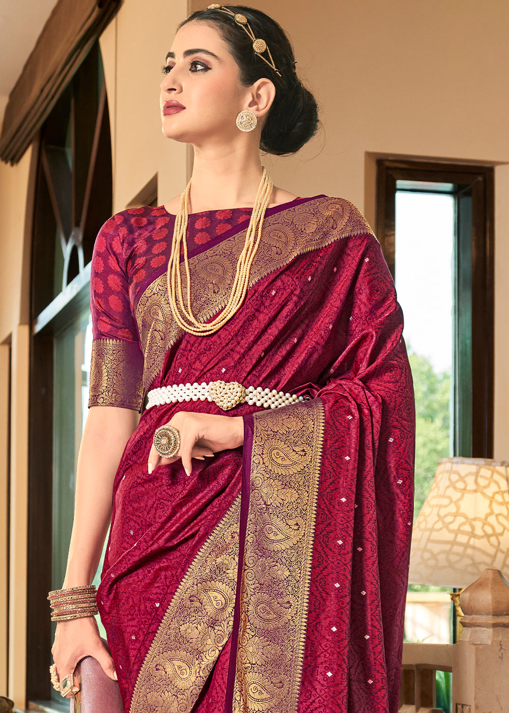 Buy MySilkLove Jazzberry Jam Pink Banarasi Woven Two Tone Saft Silk Saree Online