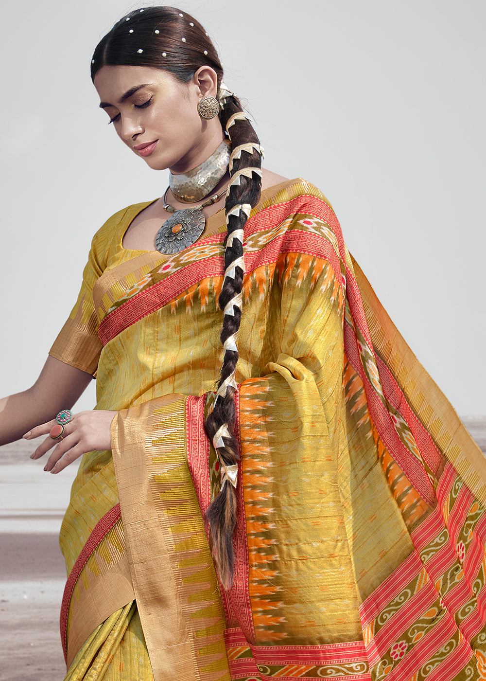 Buy MySilkLove Equator Yellow Printed Designer Silk Saree Online