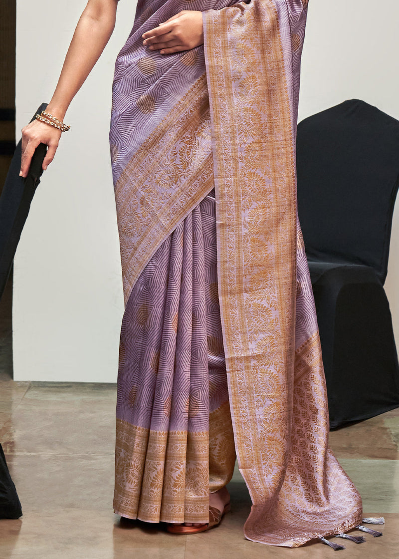 Lilac Luster Purple Banarasi Woven Printed Silk Saree