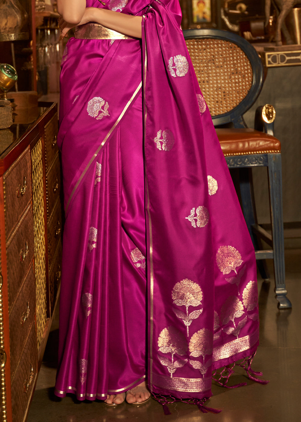 Buy MySilkLove Jazzberry Jam Purple Woven Banarasi Satin Silk Saree Online