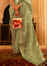 Misty Green Zari Woven Tissue Silk Saree