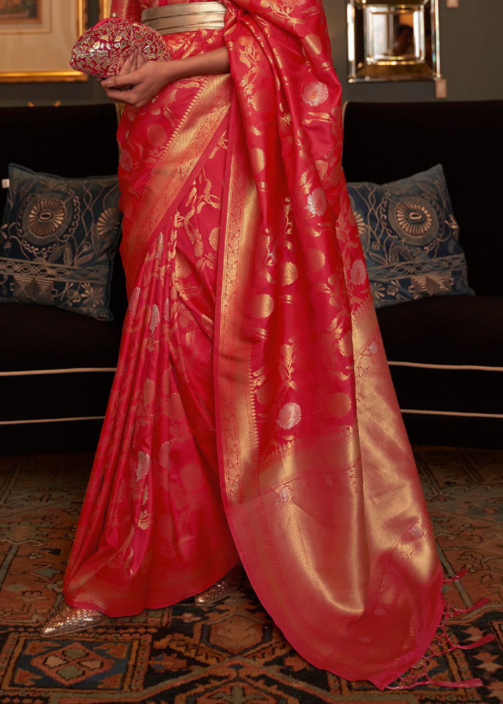 Buy MySilkLove Persian Red Banarasi Brocade Silk Saree Online