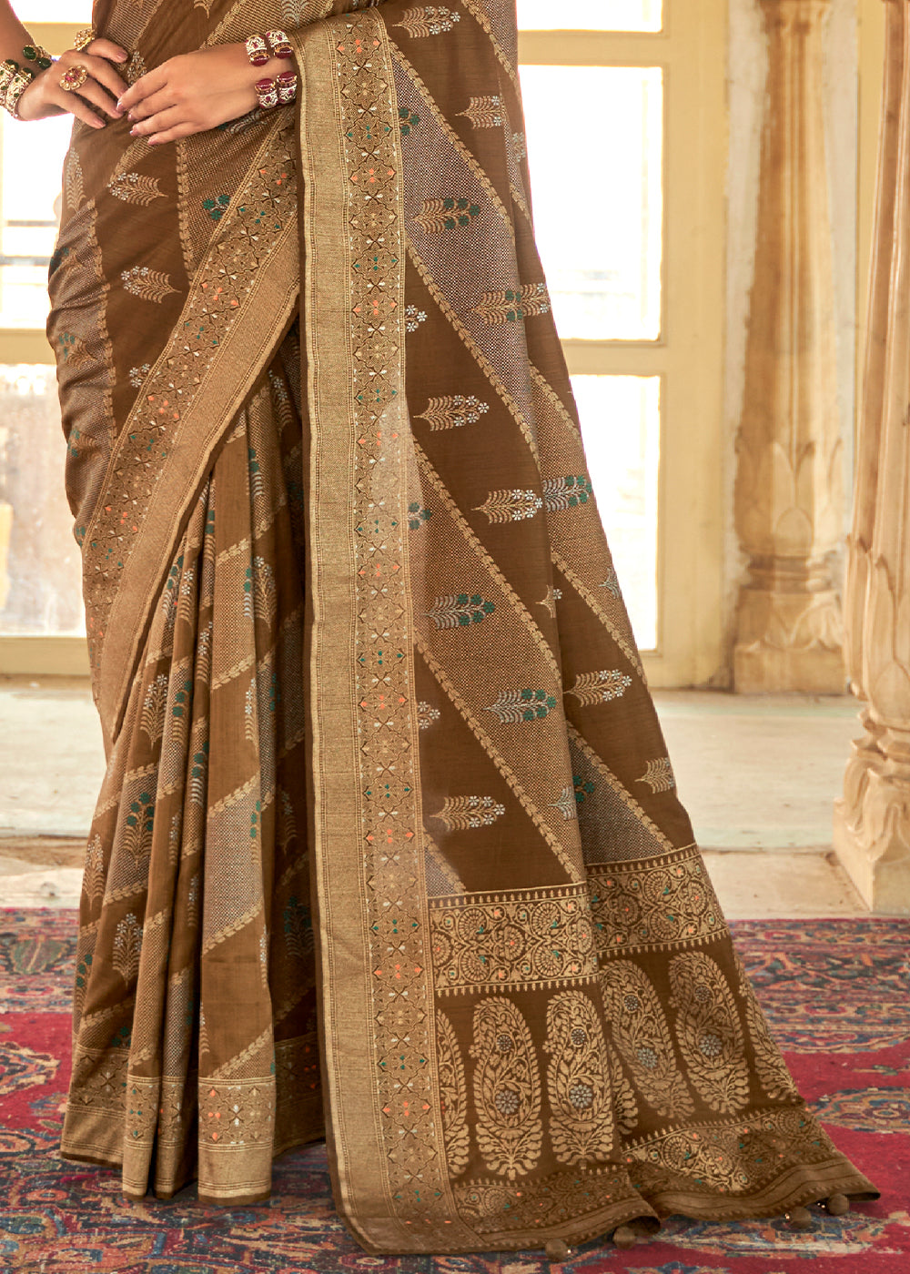 Buy MySilkLove Walnut Brown Zari Woven Banarasi Silk Saree Online