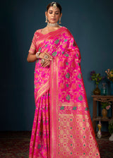 Wild Strawberry Pink Woven Banarasi Silk Saree