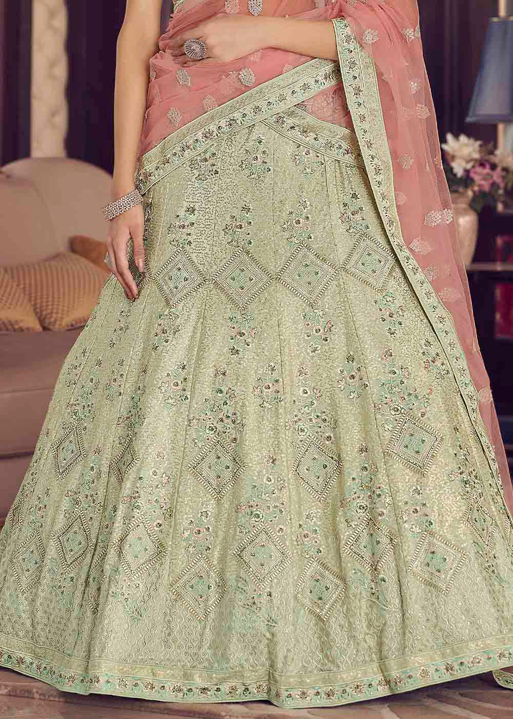 Buy MySilkLove Swamp Green Crepe Lehenga Choli Online