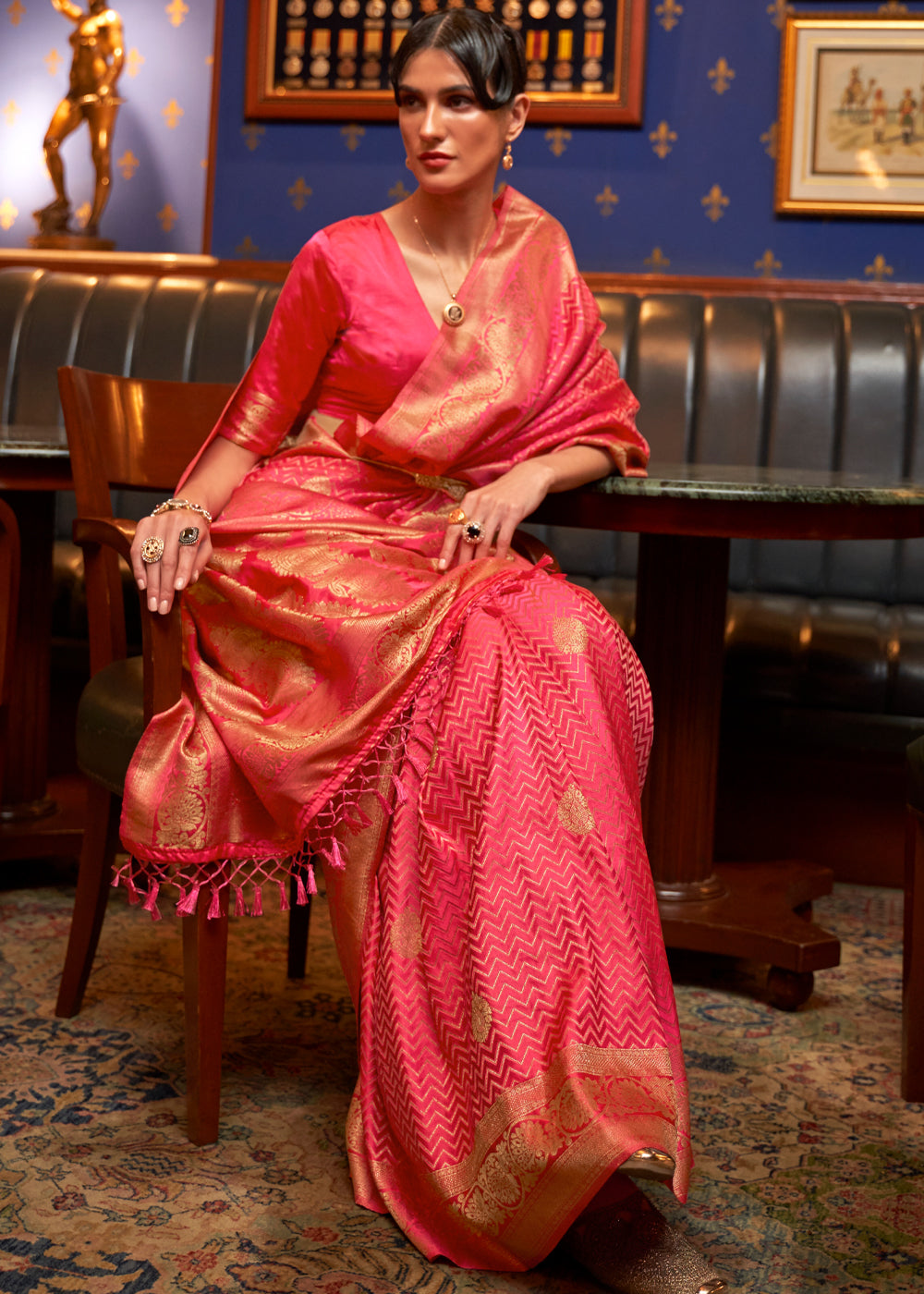 Buy MySilkLove Tulip Pink Woven Banarasi Silk Saree Online