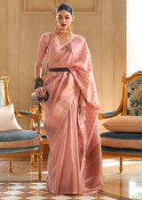 Wax Flower Pink Banarasi Woven Tissue Silk Saree