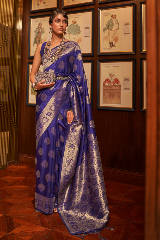 Buy MySilkLove Jacarta Blue Kanjivaram Silk Saree Online