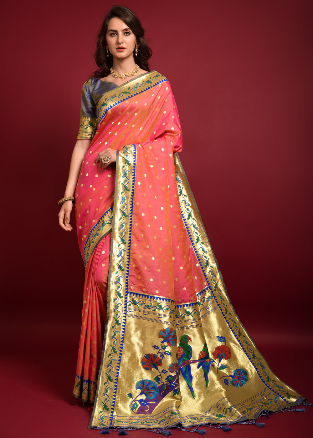 Buy MySilkLove Mandarin Pink Woven Paithani Silk Saree Online
