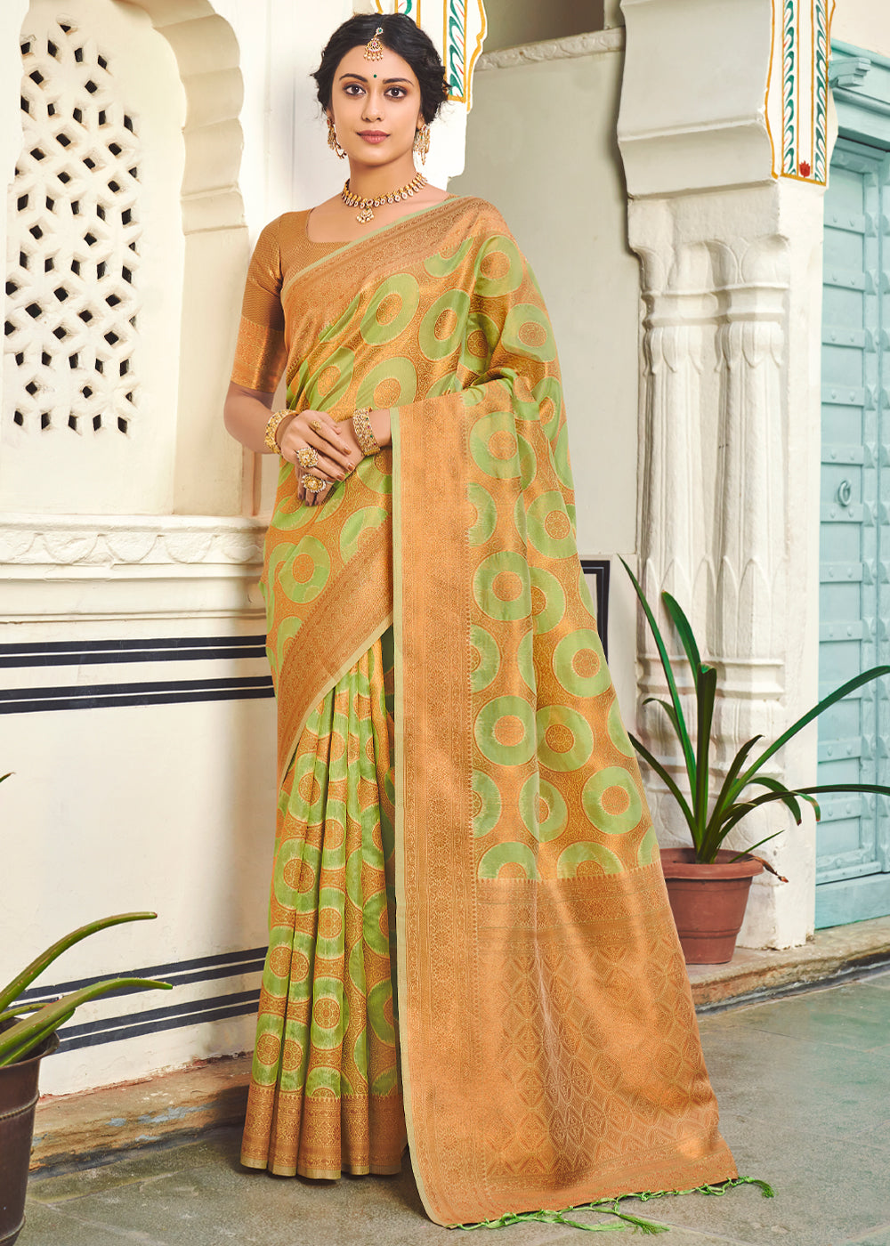 Buy MySilkLove Deco Green Woven Banarasi Organza Silk Saree Online