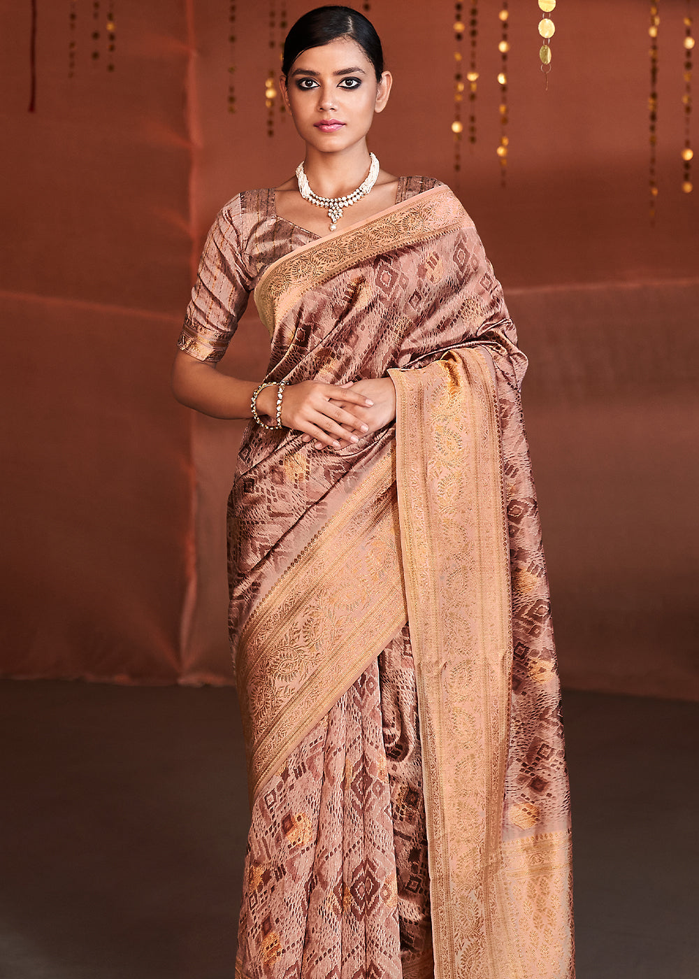 Buy MySilkLove Antique Brown Banarasi Woven Printed Silk Saree Online