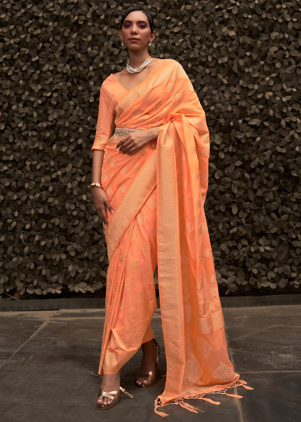 Buy MySilkLove Atomic Orange Woven Banarasi Chiffon Saree Online