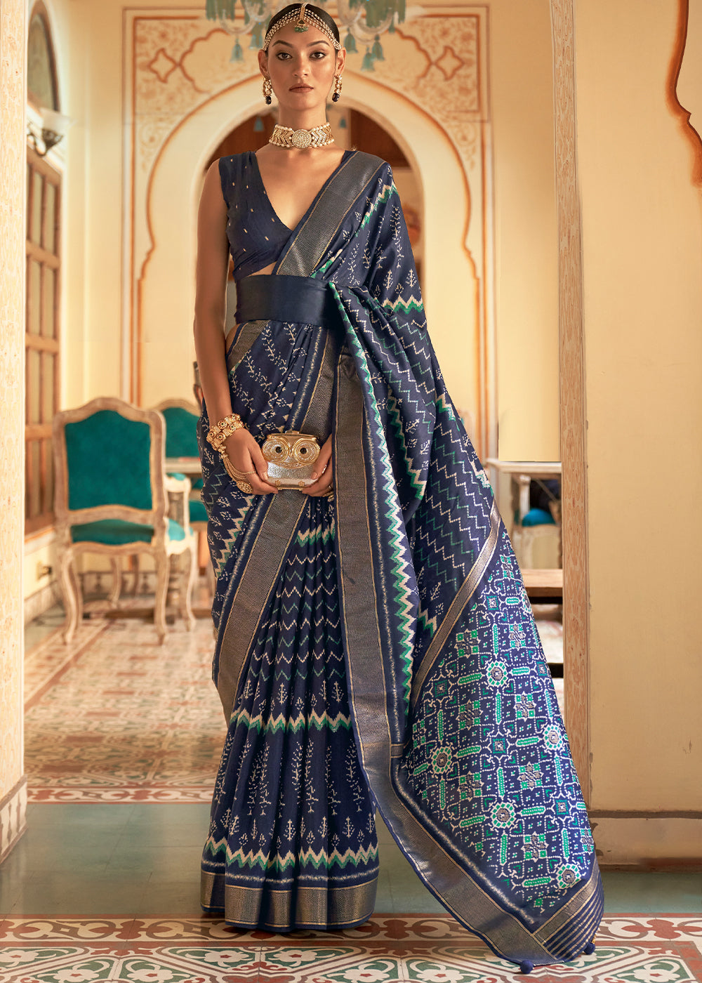 Buy MySilkLove Mirage Blue Designer Patola Silk Saree Online