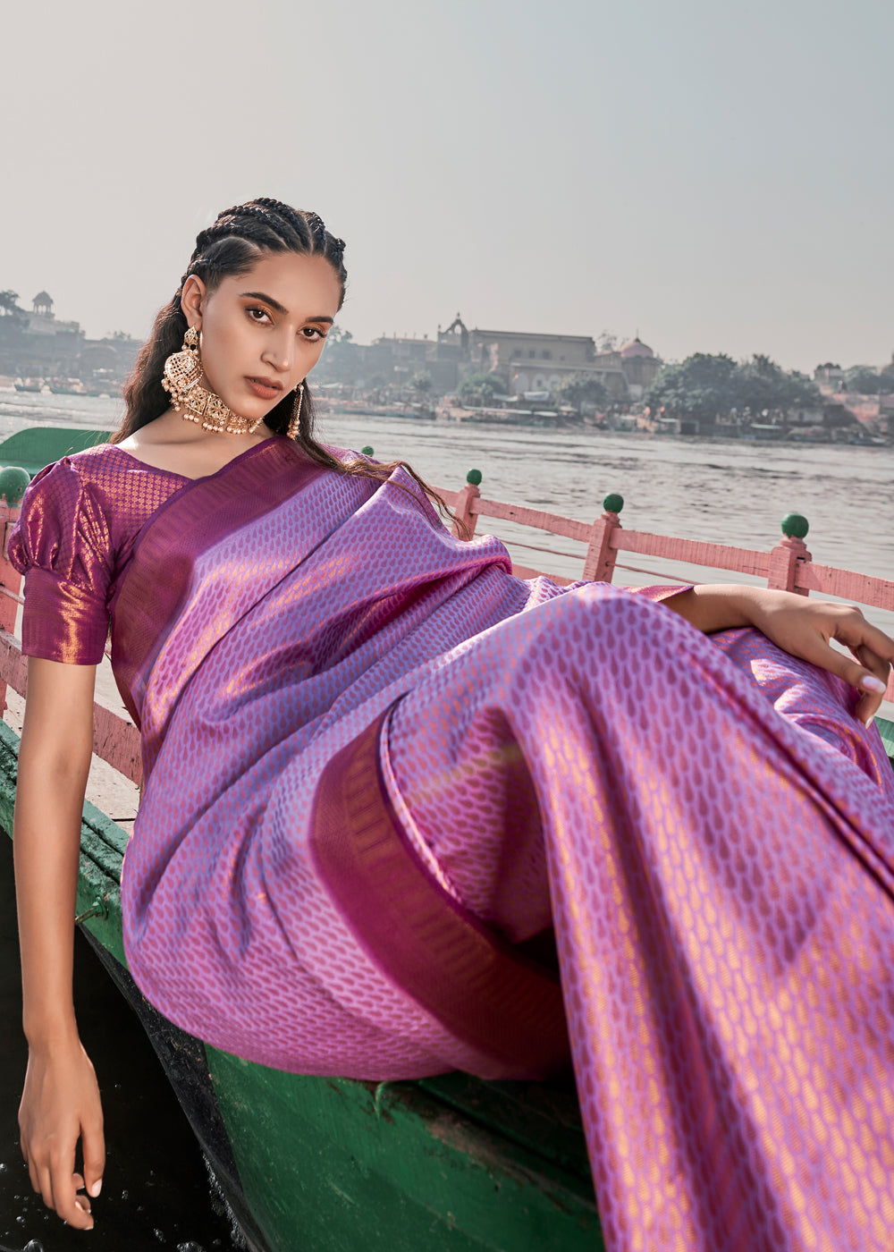 Buy MySilkLove Tapestry Purple Woven Banarasi Soft Silk Saree Online