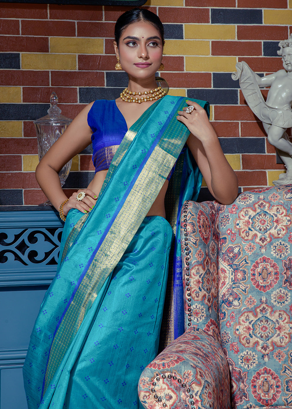 Keppel Blue Woven Raw Silk Saree – MySilkLove