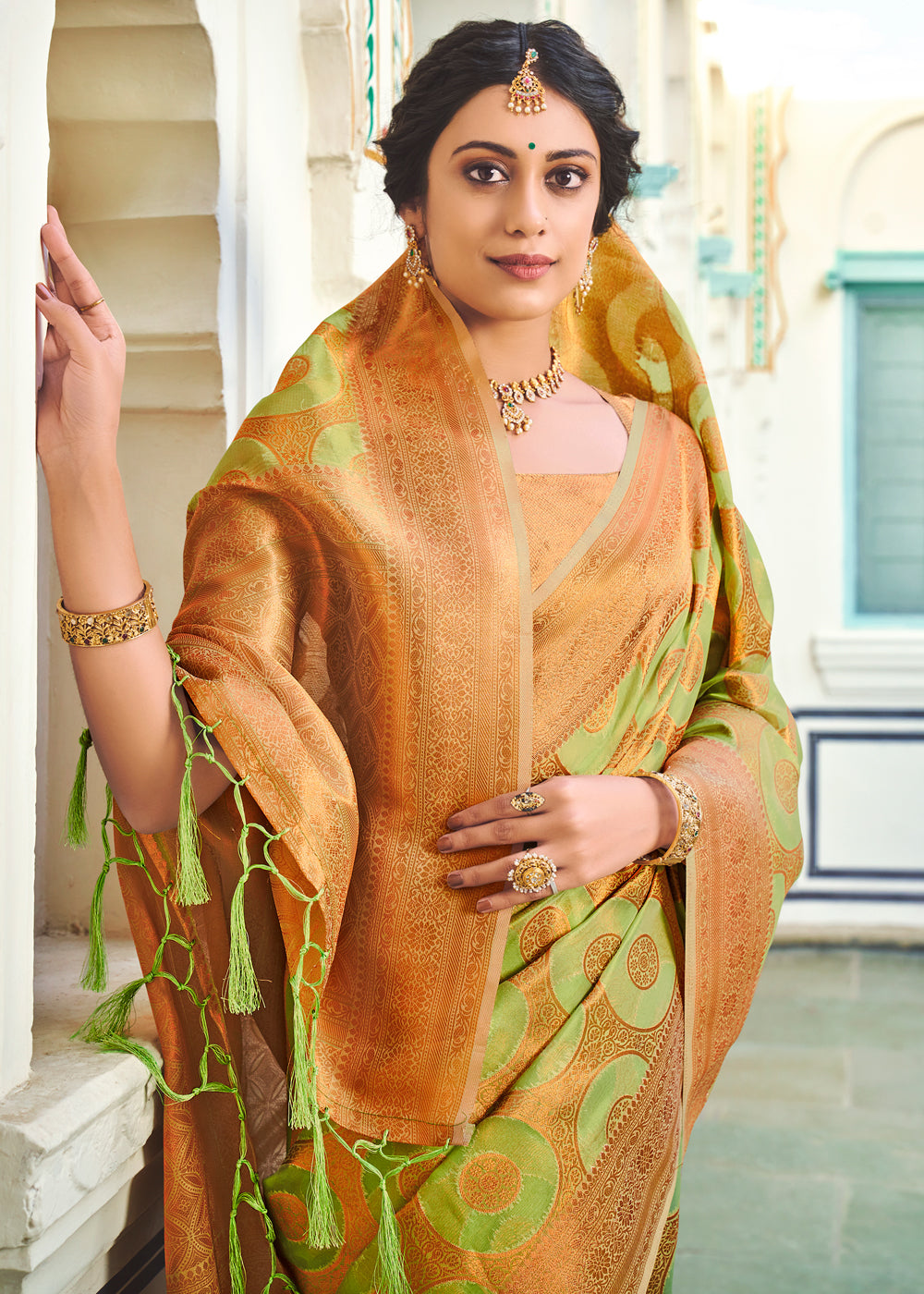 MySilkLove Deco Green Woven Banarasi Organza Silk Saree