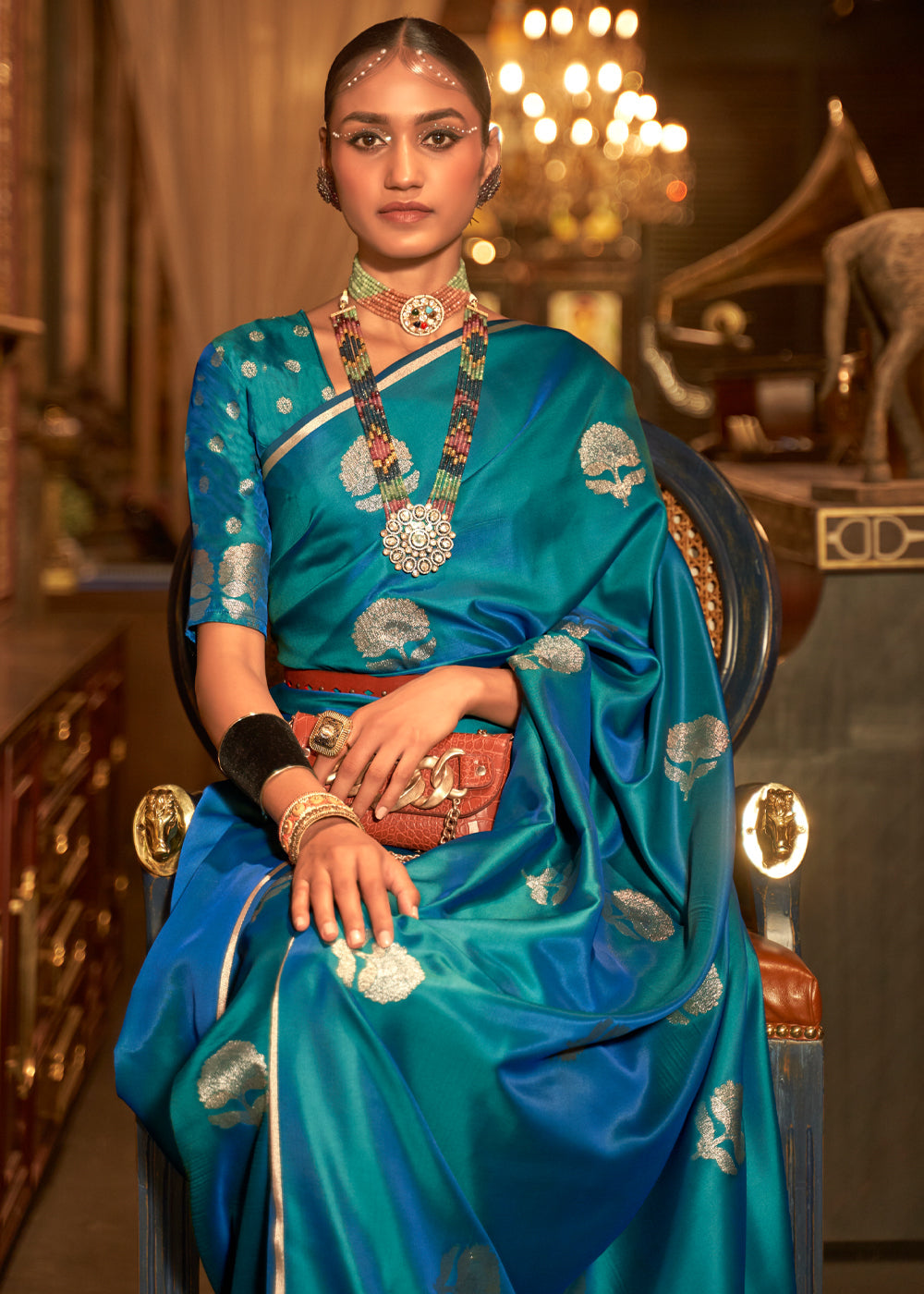 MySilkLove Wedgewood Blue Woven Banarasi Satin Silk Saree