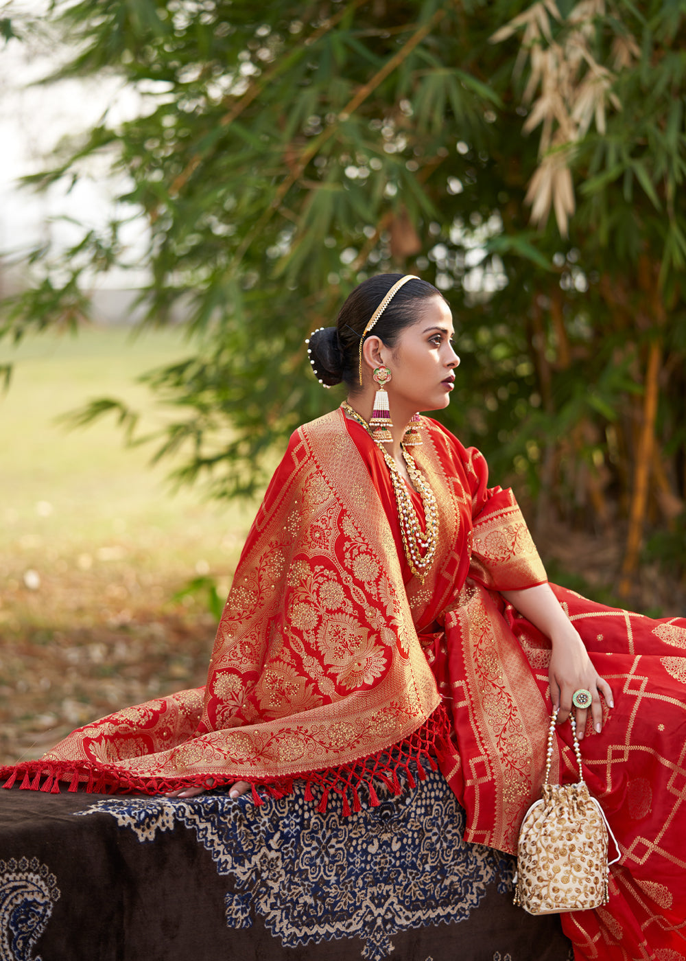 MySilkLove Jasper Red Woven Banarasi Silk Saree