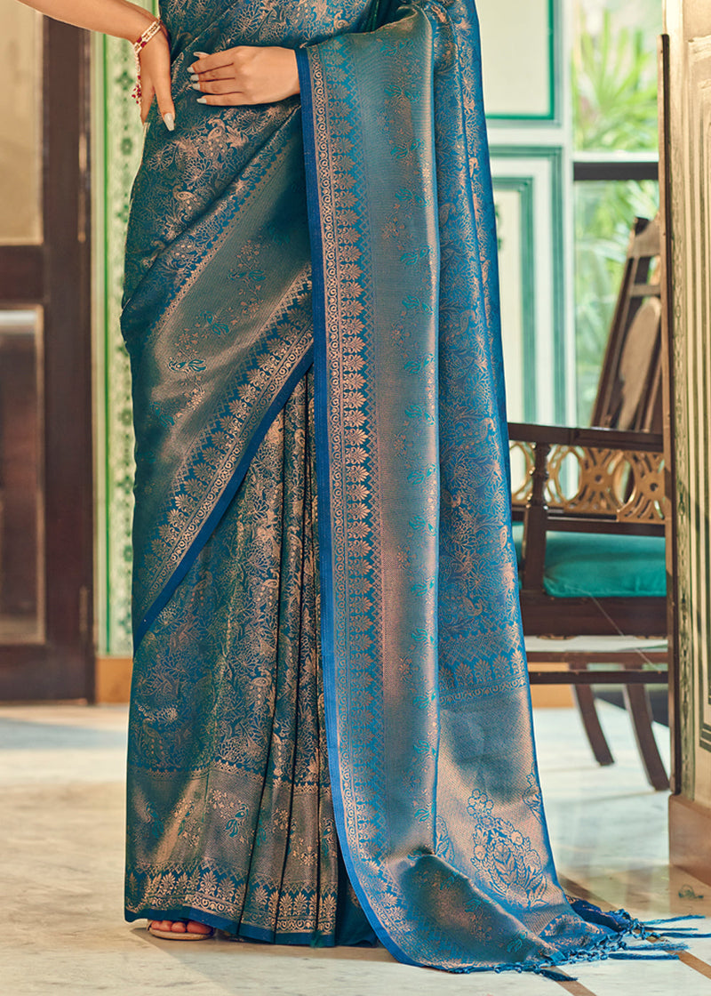 Sark Blue Woven Kanjivaram Silk Saree