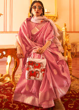 Sweet Pink Zari Woven Tissue Silk Saree