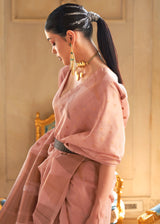 Wax Flower Pink Banarasi Woven Tissue Silk Saree