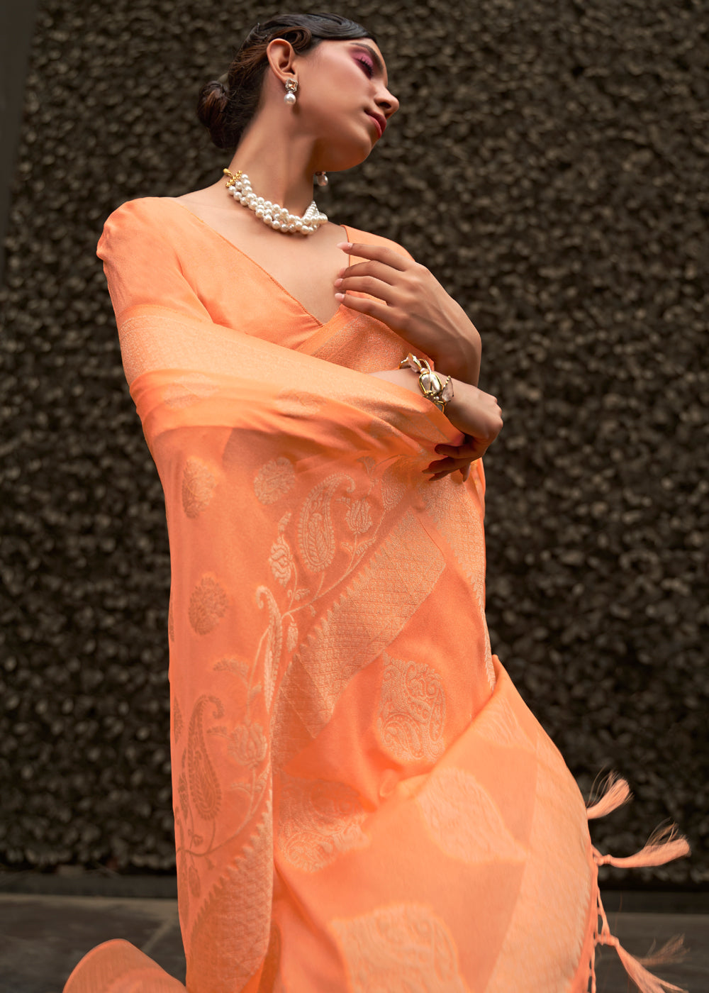 Buy MySilkLove Atomic Orange Woven Banarasi Chiffon Saree Online
