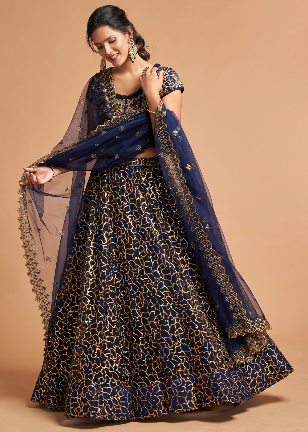 Buy MySilkLove Ebony Clay Blue Designer Soft Net Lehenga Choli Online