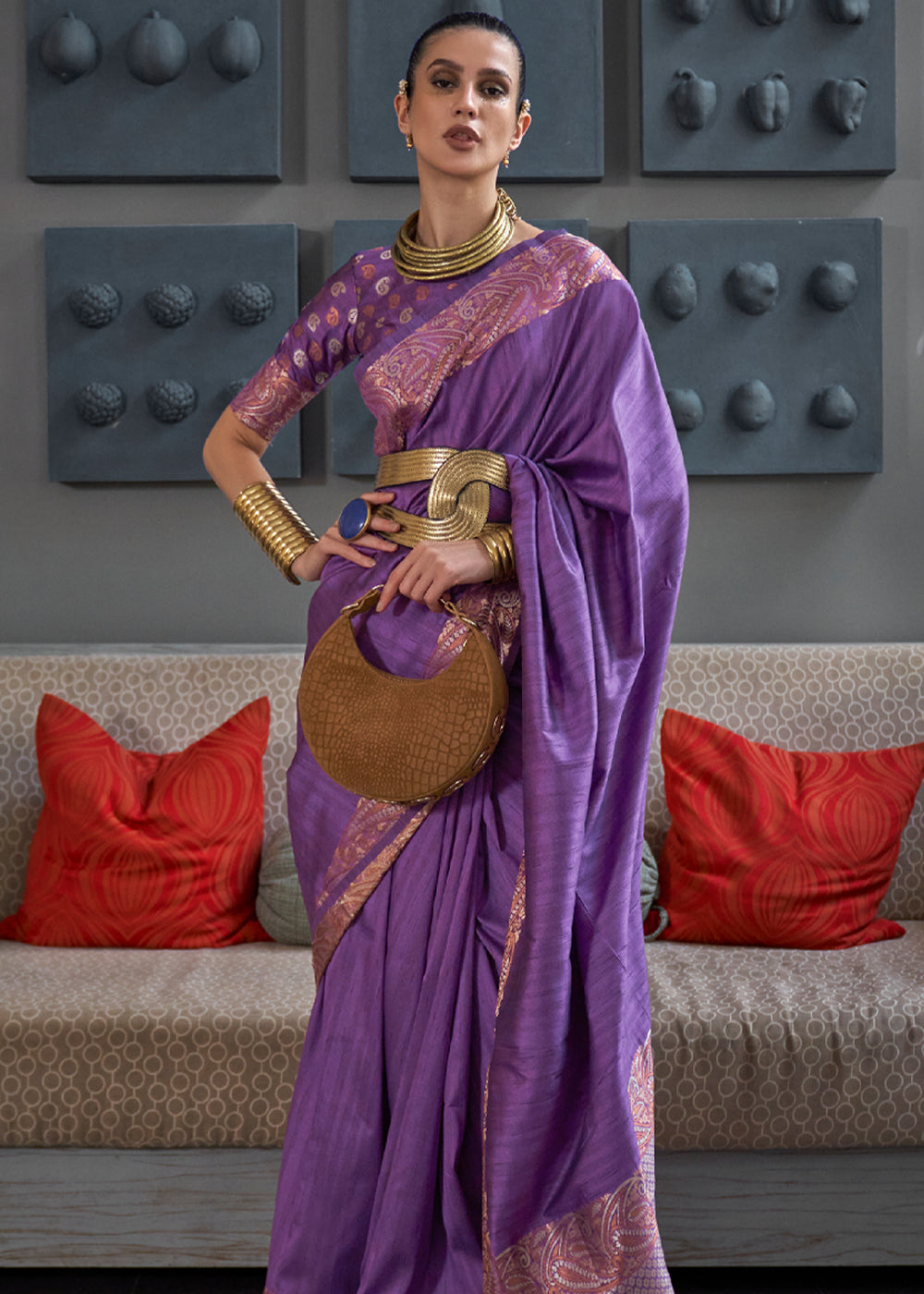 Buy MySilkLove Violet Purple Woven Brocade Tussar Silk Saree Online