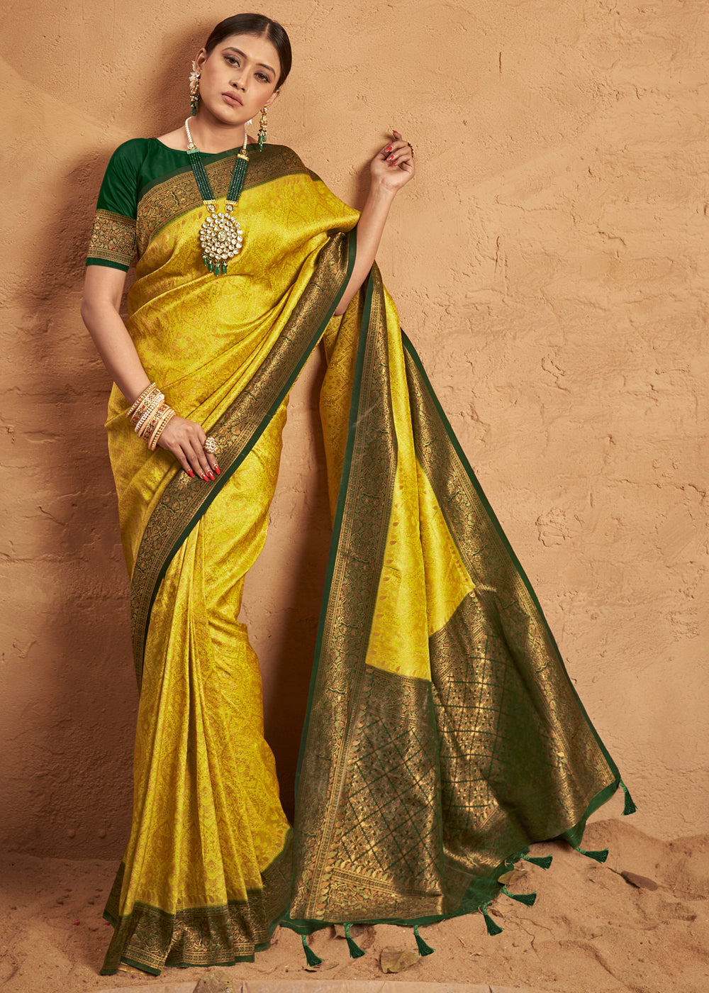 Buy MySilkLove Gorse Yellow Woven Banarasi Tanchoi Silk Saree Online
