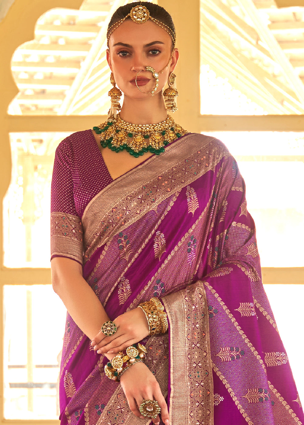 Buy MySilkLove Hibiscus Purple Zari Woven Banarasi Silk Saree Online