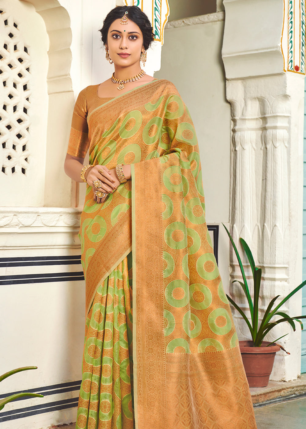 Buy MySilkLove Deco Green Woven Banarasi Organza Silk Saree Online