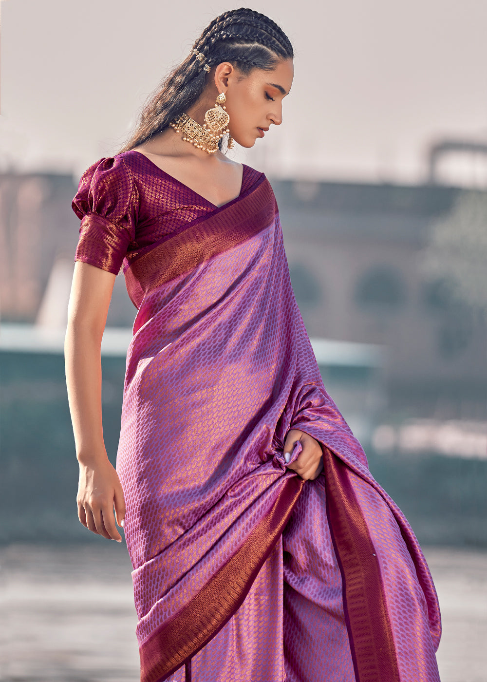 Buy MySilkLove Tapestry Purple Woven Banarasi Soft Silk Saree Online