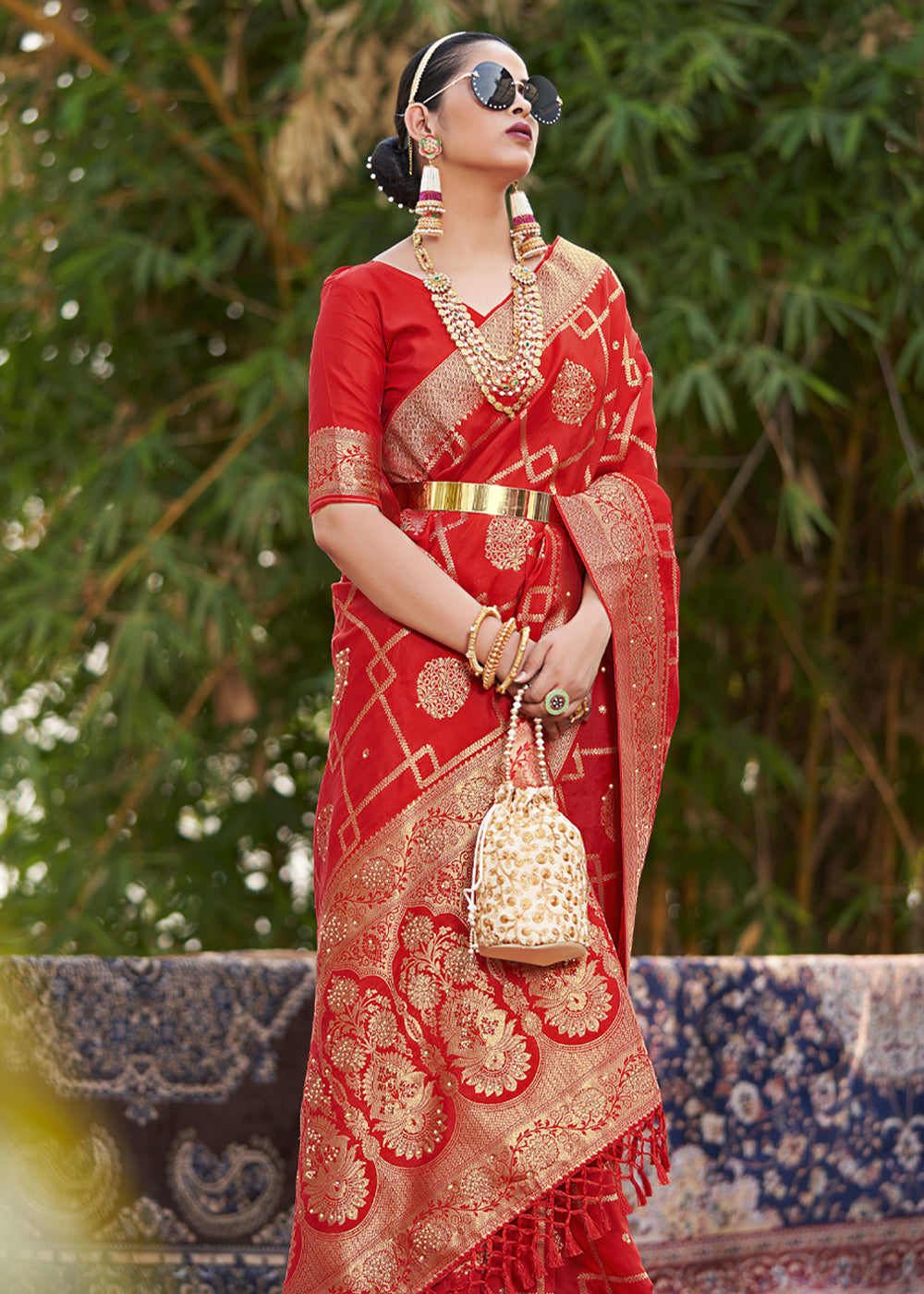 Buy MySilkLove Jasper Red Woven Banarasi Silk Saree Online