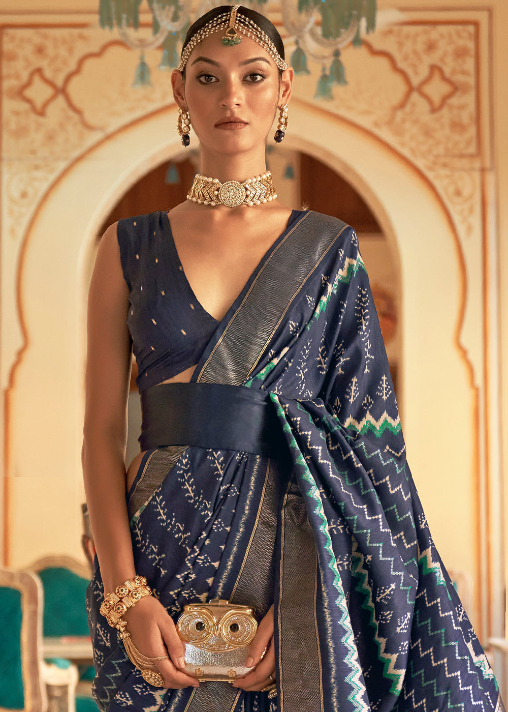 Buy MySilkLove Mirage Blue Designer Patola Silk Saree Online