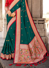 Watercourse Green Banarasi Woven Silk Saree with Designer Blouse