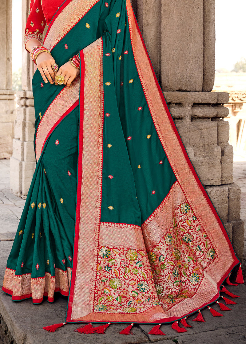 Watercourse Green Banarasi Woven Silk Saree with Designer Blouse