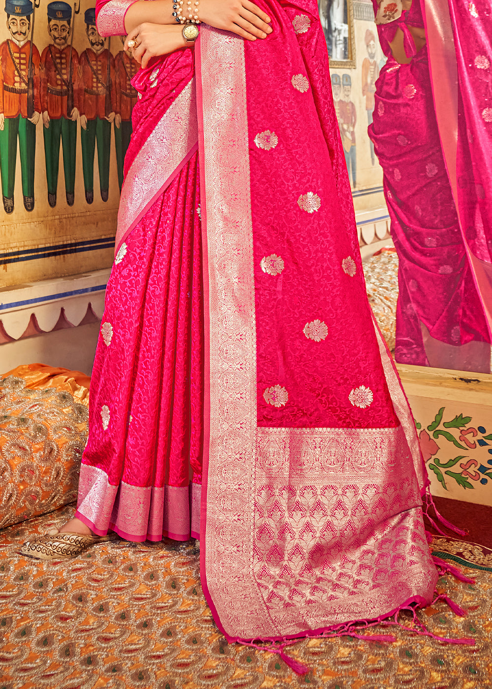 Buy MySilkLove Wild Strawberry Pink Banarasi Woven Silk Saree Online