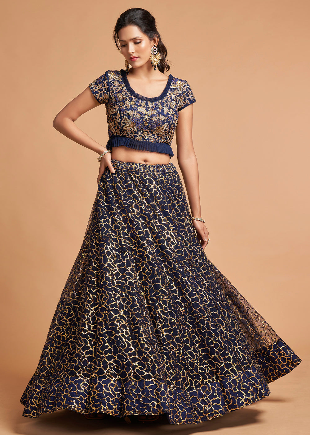 Buy MySilkLove Ebony Clay Blue Designer Soft Net Lehenga Choli Online